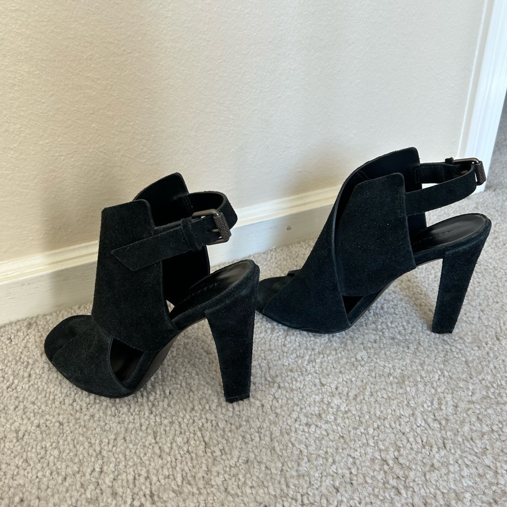 All Saints Black Suede CrissCross Peep Toe - Picture 2 of 5